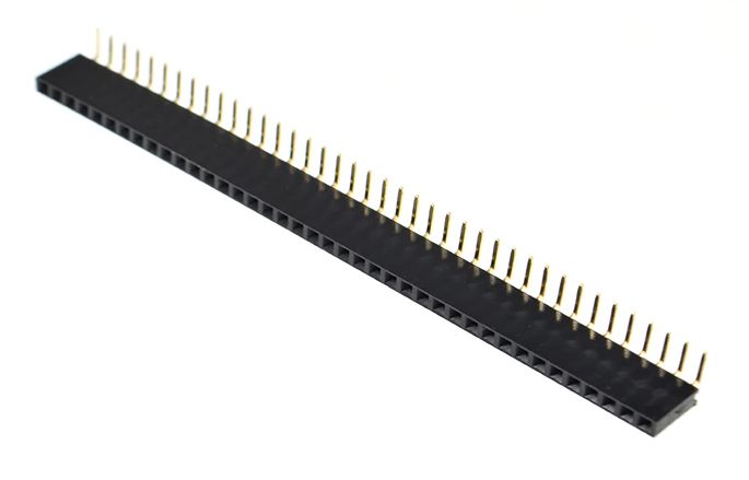 Pin header female pinsocket 1x40 pin 2.54mm pitch bocht 90 graden zwart